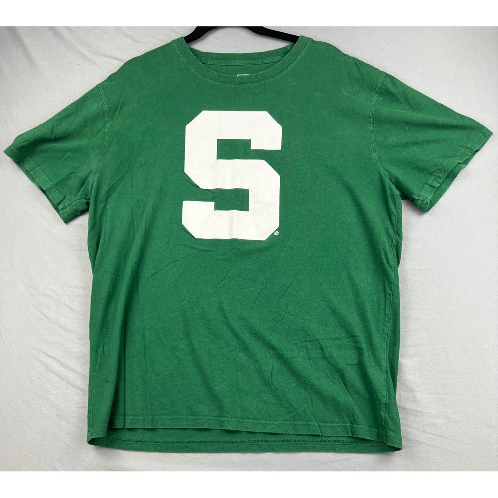 Michigan State Spartans J America Mens XXL Green Block S Logo T-Shirt NCAA Good